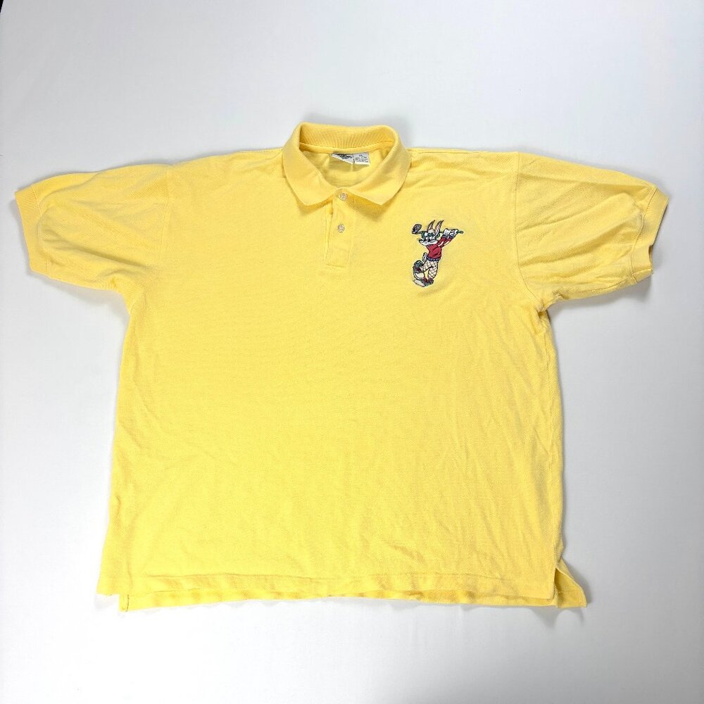 Vintage Acme Mens Bugs Bunny Golf Polo Shirt Yellow Sz XXL Looney Tunes 90s
